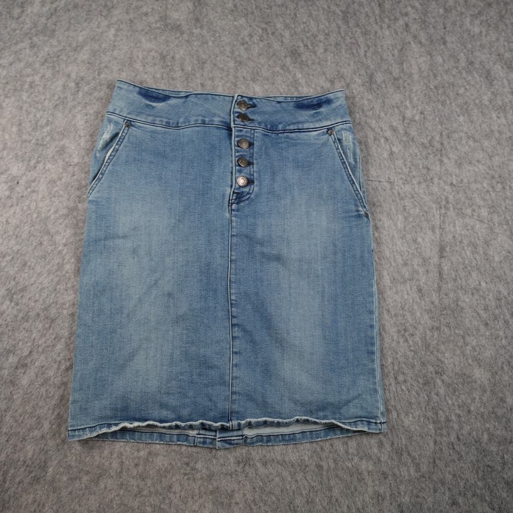 Prana Skirt Womens‎ 6 Blue Denim Button Fly Aubrey Denim Knee Length